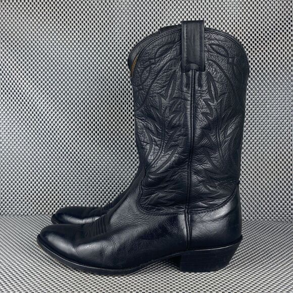 Nocona Cowboy Boots Mens 9 2E Black Leather Western Embroidered Made in USA main image 9